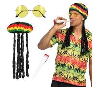 Boland 54584 - Casquette rasta style jamaïcain avec cheveux, lunettes et cigarette, dreadlocks, accessoires de costume pour carnaval, festival et soirée à thème