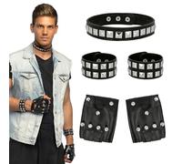 Boland 54585 - Ensemble de déguisement punk, ensemble 5 pièces, gants, bracelets et collier pour le carnaval ou les fêtes à thème, accessoires de rocker ou de motard