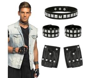 Boland 54585 - Ensemble de déguisement punk, ensemble 5 pièces, gants, bracelets et collier pour le carnaval ou les fêtes à thème, accessoires de rocker ou de motard