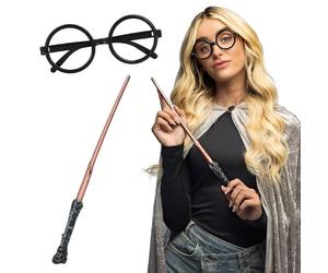 Boland 54588 - Kit magicien avec lunettes rondes et baguette magique, kit de costume pour carnaval, apprenti sorcier