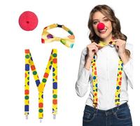 Boland - 55520 - Clown Set pour déguisements, Accessoires pour carnaval, Set de déguisement, nez rouge, bretelles et noeud papillon, Fête à thème, JGA, Mulitcolor