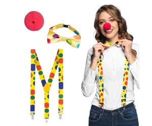 Boland - 55520 - Clown Set pour déguisements, Accessoires pour carnaval, Set de déguisement, nez rouge, bretelles et noeud papillon, Fête à thème, JGA, Mulitcolor