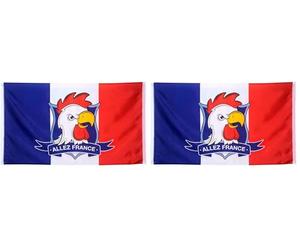Boland 62035 - Drapeau de décoration Allez France, taille 90 x 150 cm, France, poule, drapeau, polyester, bannière, décoration murale, football, coupe du monde, championnat d'Europe (Lot de 2)