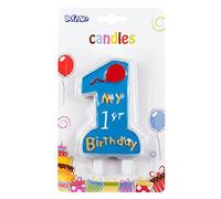 Boland 63411 - Bougie d'anniversaire My 1st Birthday, chiffre 1, avec bougeoir, fiche, bleu, 1er anniversaire, ballon, chiffre 1, anniversaire enfant, mini bougies, bougie gâteau, gâteau, maternelle