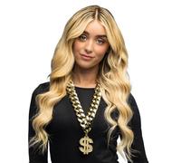 Boland 64299 - Collier avec symbole dollar Memphis, chaîne avec strass, doré, accessoires pour costumes de carnaval et soirées à thème