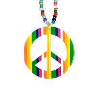 Boland 64503 - Collier Hippie, 1 pièce, taille unique, chaîne de perles multicolores, signe de la paix comme pendentif, paix, Flower Power, Happiness, accessoire, déguisement fantaisie
