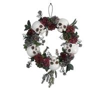 Boland - 73071 - Couronne de fleurs avec tête de mort, 40,5 x 7 cm, couronne de porte comme décoration d'Halloween, décoration d'horreur pour le carnaval et la fête à thème
