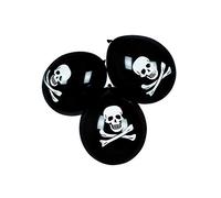 Boland 74164 - Lot de 6 ballons en latex motif pirates, env. 23 cm, noir et blanc, tête de mort, os, pirates, ballons, anniversaire, fête de jardin, fête à thème, décoration à suspendre, carnaval