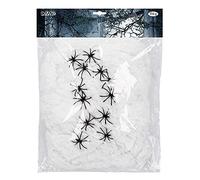Boland 74417 Toile d'araignée avec araignées décoratives, 250 g de tissu et 12 petites araignées en plastique, décoration pour Halloween, carnaval et fête à thème, Blanc/Noir (Lot de 2)