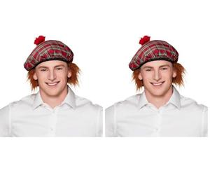 Boland 81223 - Barrett Mr. Tartan, carreaux rouges, avec glands et cheveux, élastique, casquette écossaise, chapeau, Écosse, Highlands, costume, carnaval, fête à thème (Lot de 2)
