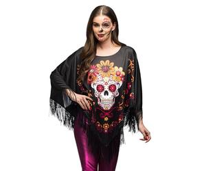 Boland - 84337 - Poncho Catrina, Cape Dia de los Muertos pour Halloween, Carnaval et Costumes, Jour de la mort Mexique, Tête de mort