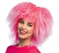 Boland - 85093 - Perruque néon avec boucles pour adultes, coiffure rose en cheveux synthétiques pour festival, carnaval, accessoires de costumes de carnaval