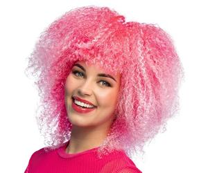 Boland - 85093 - Perruque néon avec boucles pour adultes, coiffure rose en cheveux synthétiques pour festival, carnaval, accessoires de costumes de carnaval