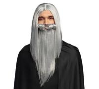 Boland 85712 - Perruque et barbe Enchanteur Merlin, cheveux synthétiques gris, Accessoires pour Costumes de Carnaval, Carnaval, Fête à thème
