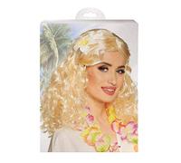 Boland 85800 - Perruque Leilani avec Fleur Blonde Mi-Longueur Bouclée Cheveux Synthétiques Adultes Femme Accessoire Costume Accessoires Hippie Hawaï Fille de Fleur Été Fête à thème Carnaval