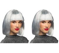 Boland 86165 - Perruque adulte Gigi Glamour, avec lametta, blanc-argent, coiffure au carré, cheveux synthétiques, Coiffure, Carnaval, Fête à thème (Lot de 2)