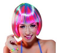 Boland Perruque Pebbles 87501 – Coupe bob synthétique, mèches multicolores fluo Femme