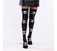 Boland - 87865 - Cuissardes avec tête de mort, bas autofixants pour carnaval, soirée à thème, Halloween, Dia de los Muertos