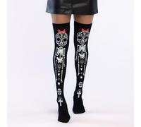 Boland 87867 - Bas cuissardes avec squelette et os, bas autofixants pour carnaval, soirée à thème, Halloween, Dia de los Muertos