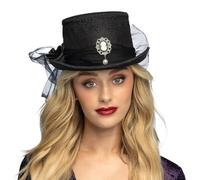 Boland 97092 - Chapeau gothique avec broche et fleur, haut-de-forme pour Halloween, carnaval et costumes, vampire, sorcière, magicien