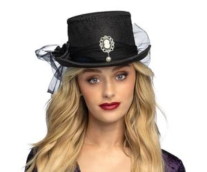 Boland 97092 - Chapeau gothique avec broche et fleur, haut-de-forme pour Halloween, carnaval et costumes, vampire, sorcière, magicien