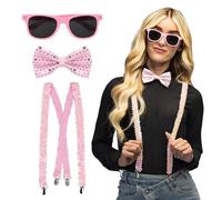 Boland - Accessoires de fête en lot, 3 pièces, lunettes, nœud papillon et bretelles, paillettes brillantes, accessoires de costume, carnaval, réveillon du Nouvel An, soirée à thème