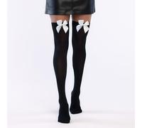 Boland - Paire de bas nylon femme 02272 - Overknees extensibles noir avec nœud blanc