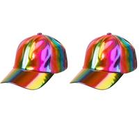 Boland - Basecap Holo, holographique, taille réglable, casquette, chapeau, casquette, rappeur, déguisement, fête foraine, carnaval, Arc-en-ciel (Lot de 2)