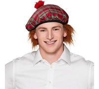 Boland - Beret Mister Tartan, bonnet avec cheveux, motif à carreaux, costume à carreaux, accessoire, carnaval, fête costumée