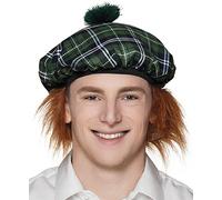 Boland - Beret Mister Tartan, bonnet avec cheveux, motif à carreaux, costume à carreaux, accessoire, carnaval, fête costumée