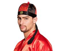 Boland - Chapeau mandarin 04219 - avec cheveux - Noir/Rouge - Taille unique
