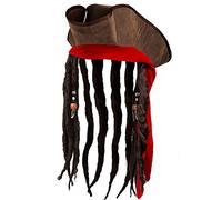 Boland Brown Pirate Hat with Hair Dreadlocks Captain Jack Accessory Headwear Buccaneer Dress Up Halloween Carnival Adult One Size