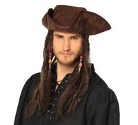 Boland Chapeau de pirate Dirty Joe 81914 – avec cheveux pour carnaval et fête à thème
