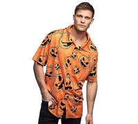 Boland - Chemise à manches courtes avec motif de citrouille, chemise pour hommes pour Halloween, carnaval