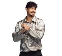 Boland - Chemise Disco à Volants, Argent, pour Homme, Costume, Chemise de soirée, Schlager Move, 70s, fête à thème, Carnaval