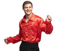 Boland - Chemise disco à volants, rouge, pour homme, costume, chemise de soirée, années 70, fête à thème, carnaval