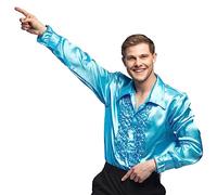 Boland - Chemise disco à volants, turquoise, pour homme, costume, chemise de soirée, Schlager move, 70s, soirée à thème, carnaval