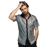 Boland - Chemise Disco, Argent, Chemise Disco Diamant, chemise homme manches courtes, chemise pour homme, top, chemise de soirée pour carnaval ou soirée déguisée