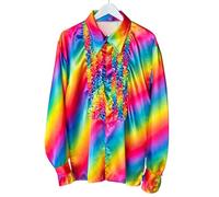 Boland - Chemise disco avec volants, couleurs arc-en-ciel, pour hommes, déguisement, t-shirt de fête, Schlagermove, années 70, fête de thème, carnaval