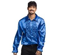 Boland Chemise disco à volants Homme Bleu 70s Costume Carnaval Soirée à thème