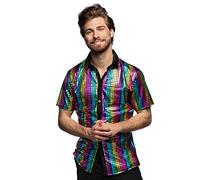 Boland - Chemise Disco colorée, chemise Disco Diamond, chemise pour homme à manches courtes, chemise pour homme, top, chemise de fête pour carnaval ou soirée déguisée