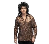 Boland - Chemise disco léopard brillante pour hommes manches longues L