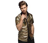 Boland - Chemise Disco, Or, Chemise Disco Diamant, chemise pour homme à manches courtes, chemise pour homme, top, chemise de fête pour carnaval ou soirée déguisée