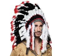 Boland – Coiffe de plumes Apache – noire et rouge – accessoire de déguisement indien