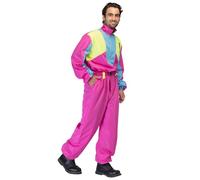 Boland - Combinaison de ski rétro rose, brille sous la lumière noire, costume des années 80 pour hommes, tenue pour après-ski, costume pour carnaval