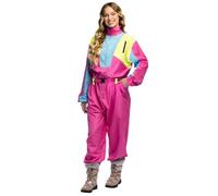 Boland - Costume combinaison ski rétro Snow Glow, femme, années 80, rose | Combinaison zippée fluorescente sous lumière noire, adulte, carnaval, soirée à thème et costume de groupe