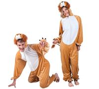 Boland - Costume de lion pour adulte avec poches | Combinaison à capuche, fermeture éclair, peluche, carnaval et soirée à thème, chat sauvage, safari, costume d'animal