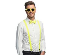 Boland - Costume set 3-pièces, Set d'accessoires avec bretelles, lunettes et noeud papillon, pour festival, JGA, carnaval et fête à thème, Jaune Fluo