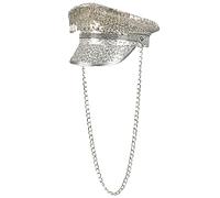 Boland Dusty Delight 33022 Bonnet argenté avec paillettes et chaîne à maillons, rock star, punk-lady, chapeau, costume, carnaval, fête à thème