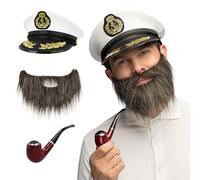 Boland 33220 - Ensemble de costume de capitaine pour adulte, casquette, barbe et pipe pour le carnaval ou les soirées à thème, ensemble d'accessoires pour costumes de marin